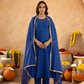 "Royal Blue Doria Hand Embroidered A- Line Kurta  Set"