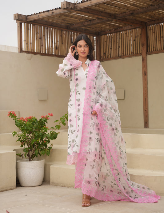 Maya White Chanderi  Staright Set