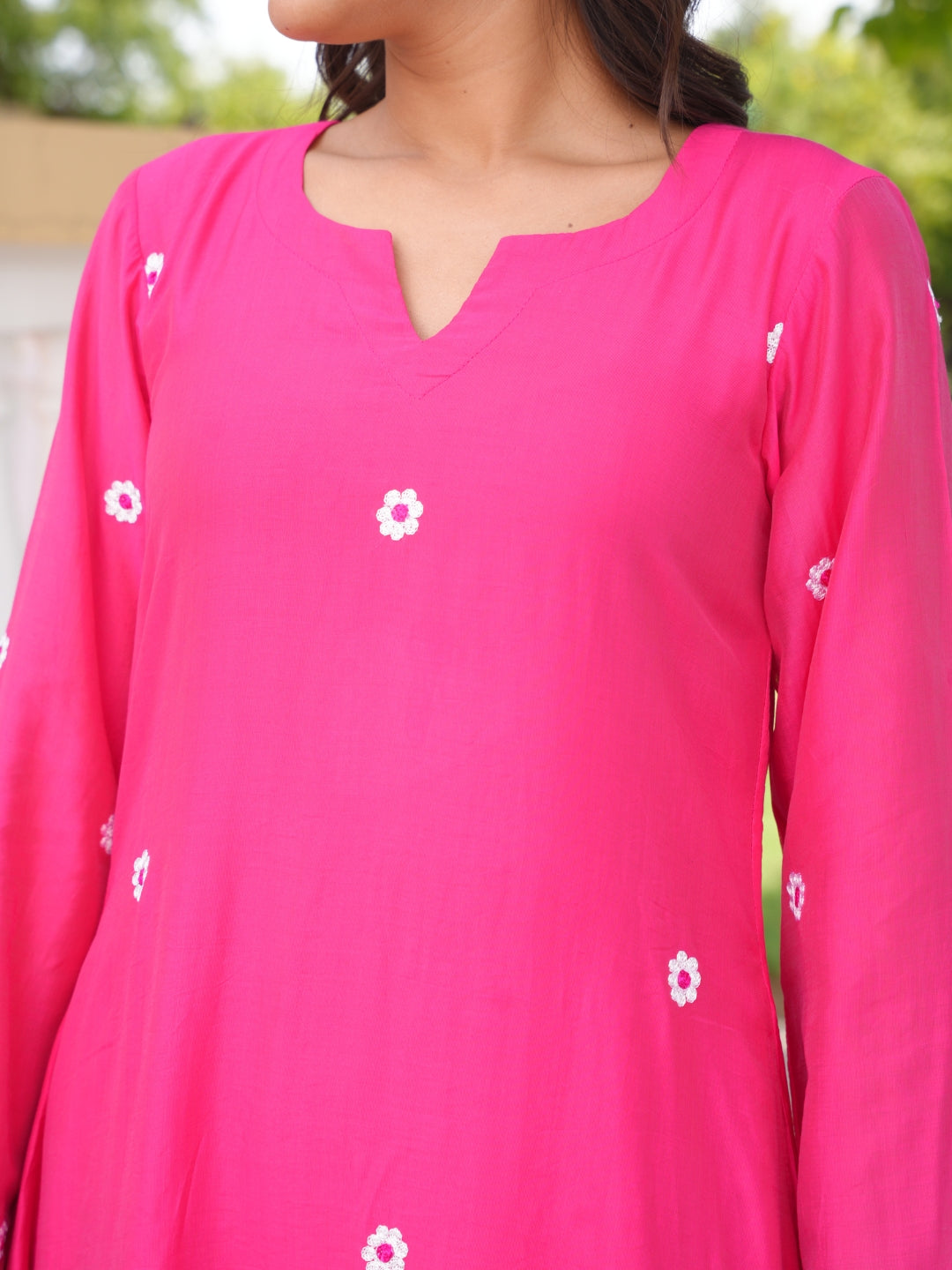 Pink Daisy Chanderi A-Line Kurta Set
