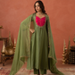 Olive Green Chanderi Mirrorwork A- Line Kurta Set