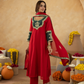 Red Chanderi A-Line Kurta Set with Handwork Detailing &  Organza Dupatta