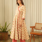 Beige Floral Angrakha Screen Print Kurta Set with Pant & Dupatta