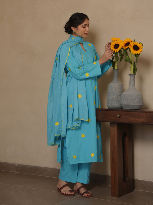 MAPLE SKY COTTON FLORAL EMBROIDERY SUIT SET