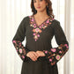Black Floral Embroidered Muslin Kurta Set with Straight Pants