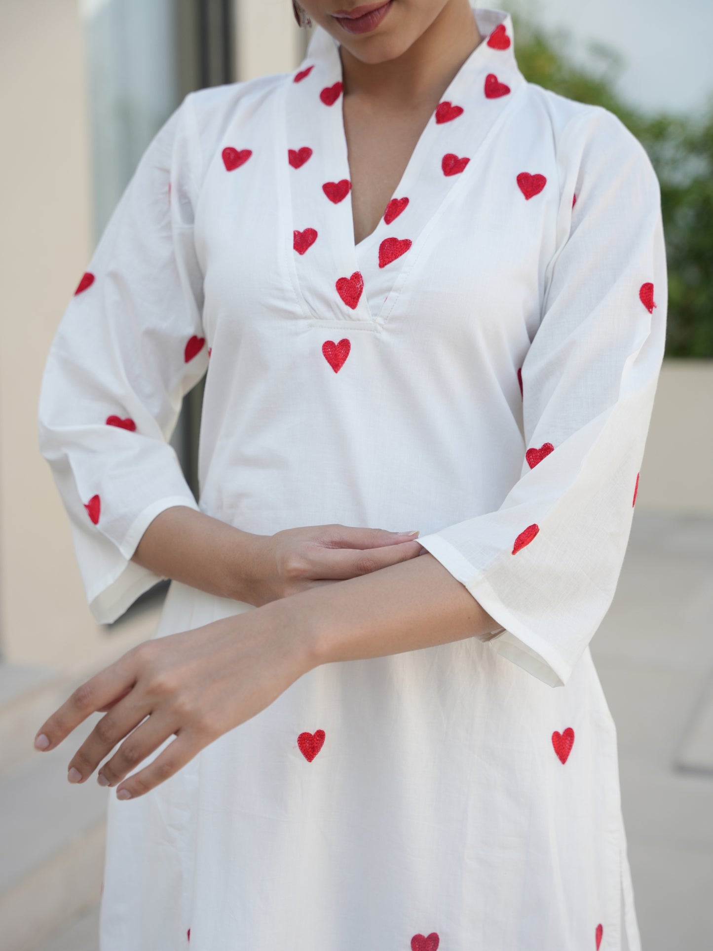 LUV WHITE COTTON HEART EMBROIDERED SUIT SET
