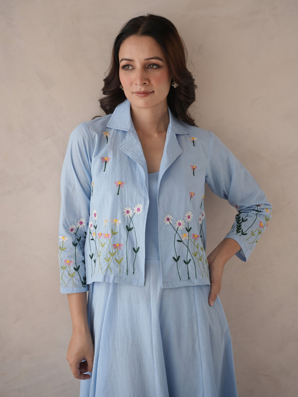 Liliah baby blue embroidery cotton cotton jacket dress