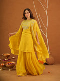 Parizet Yellow Zariwork Sharara Jacket Set