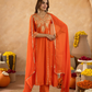 Rust Brown Chanderi A- Line Suit with Aari and Sequnce Work  Detailing