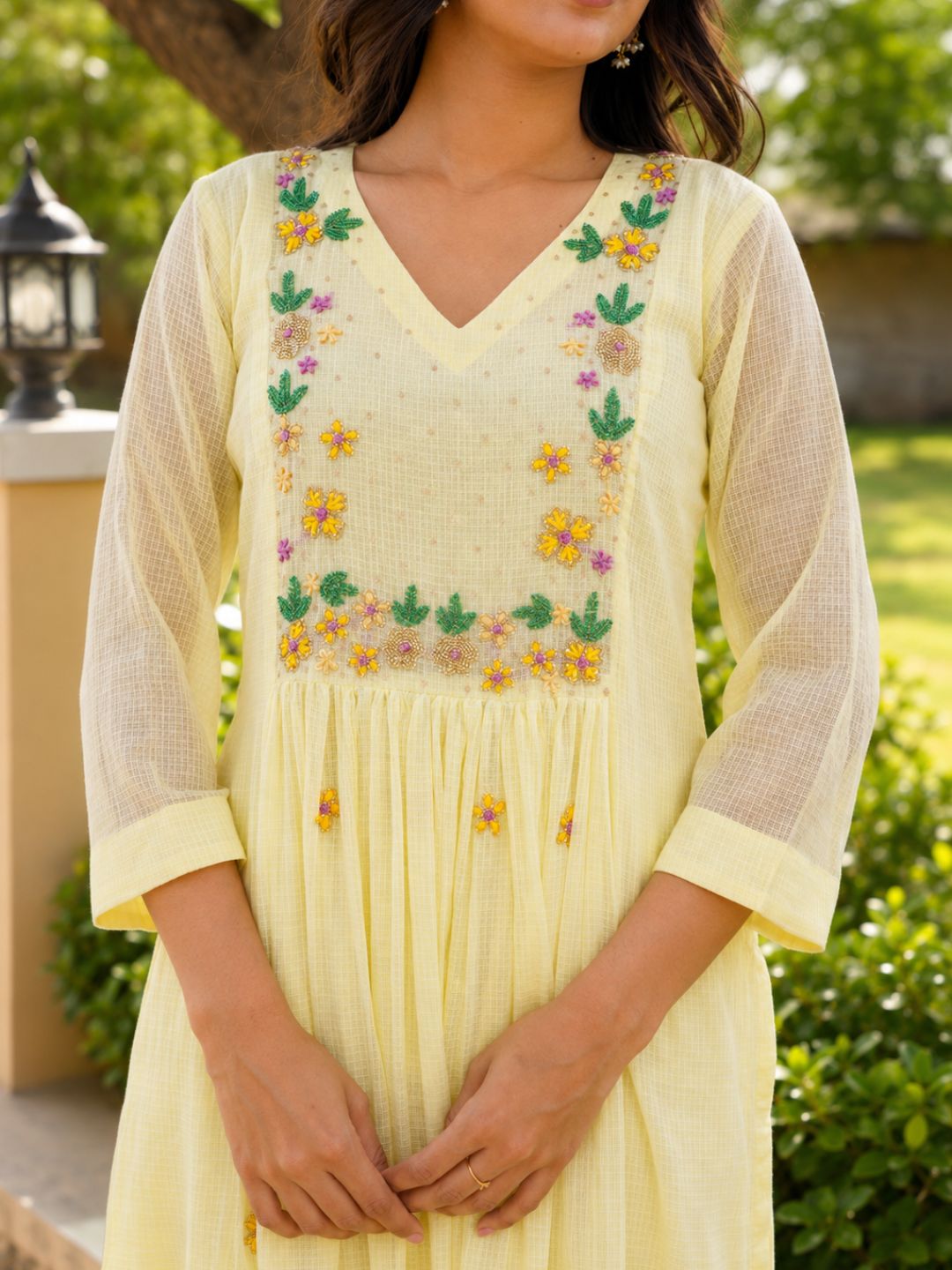 Yellow Marigold Handwork Doria Kurta Set
