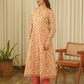 Peach Floral Screen Print Kurta Set with Pant & Dupatta