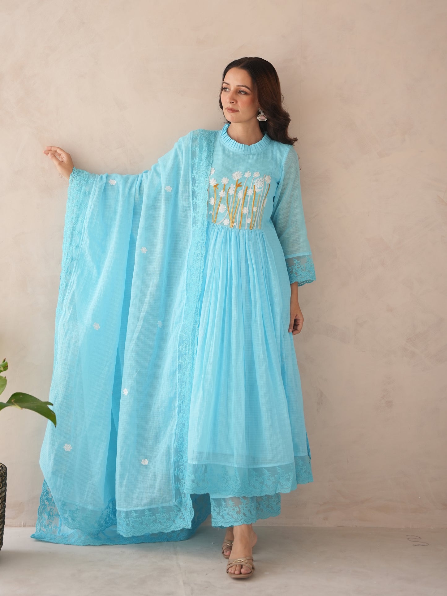 Aurea Sky Blue Doria Embriodered Suit Set