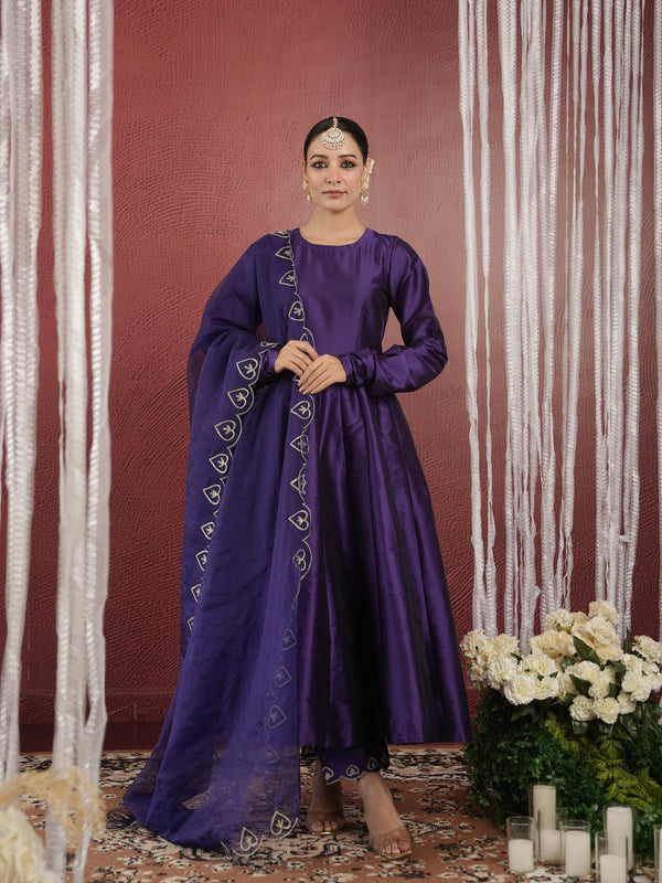 CHAAND PURPLE SILK AARI ANARKALI SET