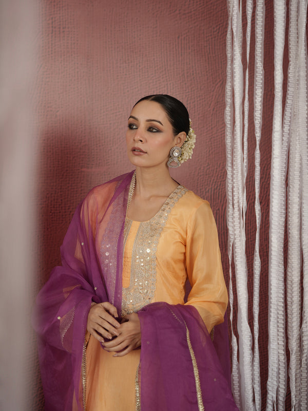 CHAAND YELLOW ZARIWORK SILK SUIT SET