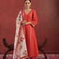 CHAAND RED COTTON SUIT SET WITH BLOCK PRINT DUPATTA