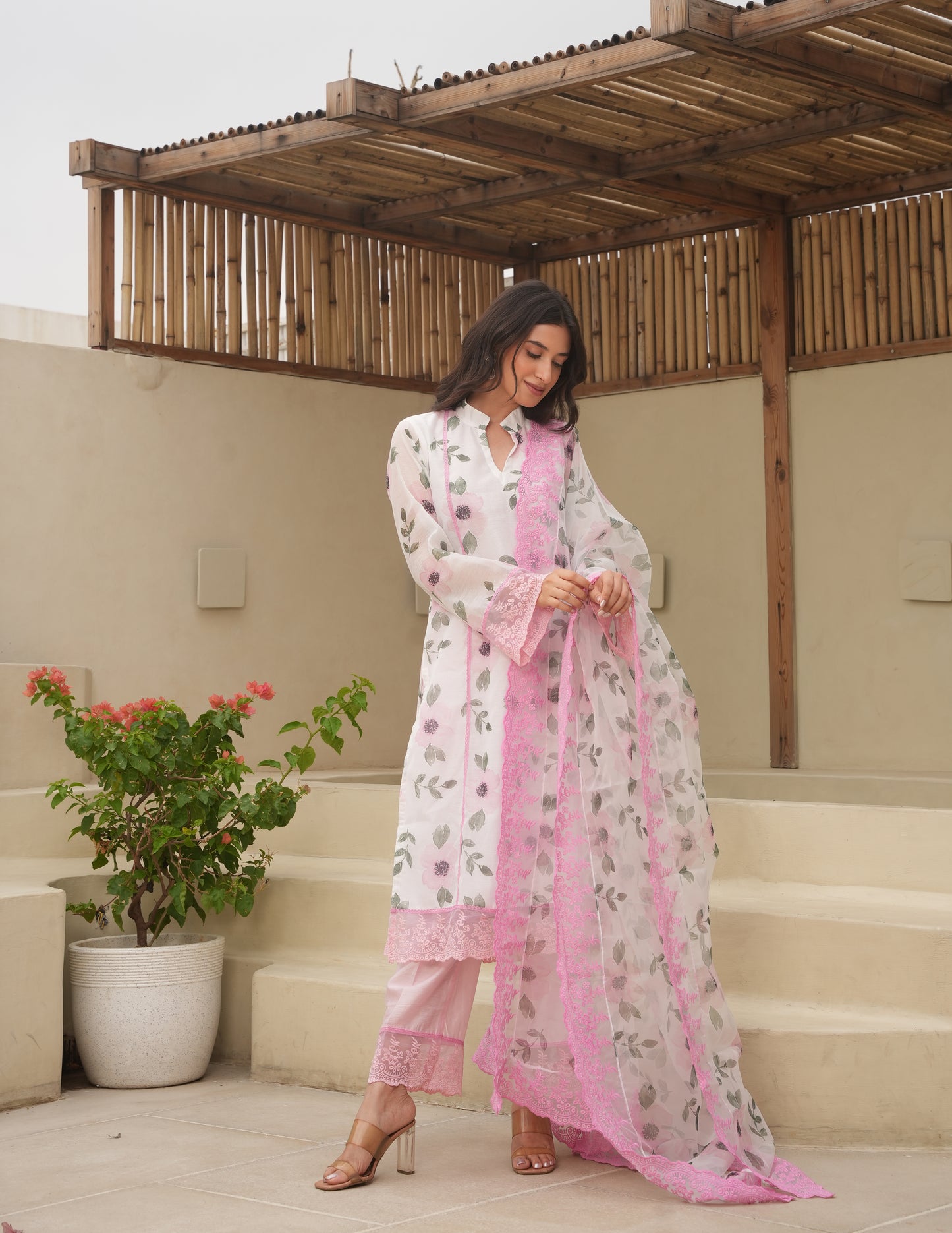 Maya White Chanderi  Staright Set