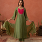 Olive Green Chanderi Mirrorwork A- Line Kurta Set
