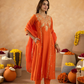Rust Brown Chanderi A- Line Suit with Aari and Sequnce Work  Detailing