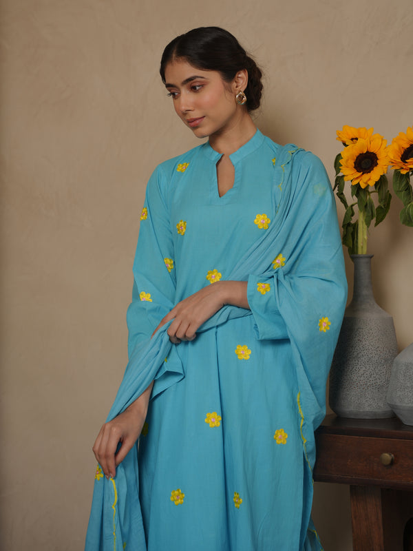 MAPLE SKY COTTON FLORAL EMBROIDERY SUIT SET