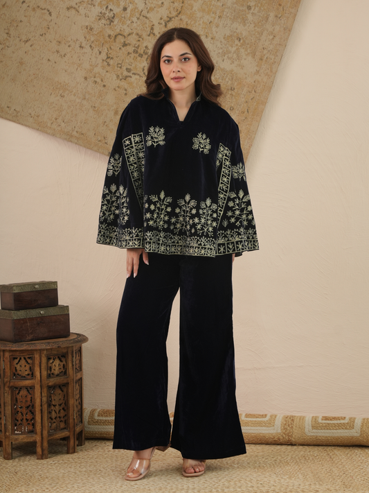 Naira Midnight Velvet Embroidered Co-ord Set