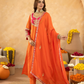 Orange Chanderi A-Line Kurta Set with Handwork Detailing &  Organza Dupatta