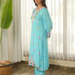Sky Blue Floral Embroidered Muslin Kurta Set with Pants