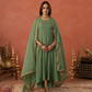 Green Doria Hand Embroidered A- Line Kurta  Set