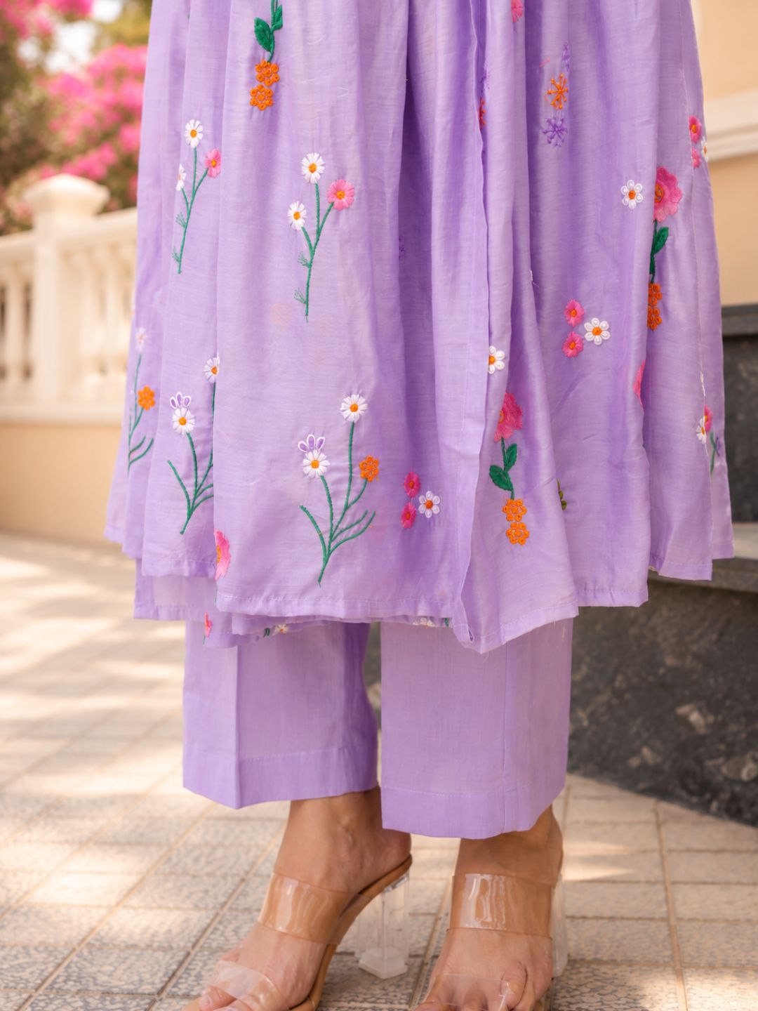 Lavender Daisy Chanderi Angrakha Kurta Set
