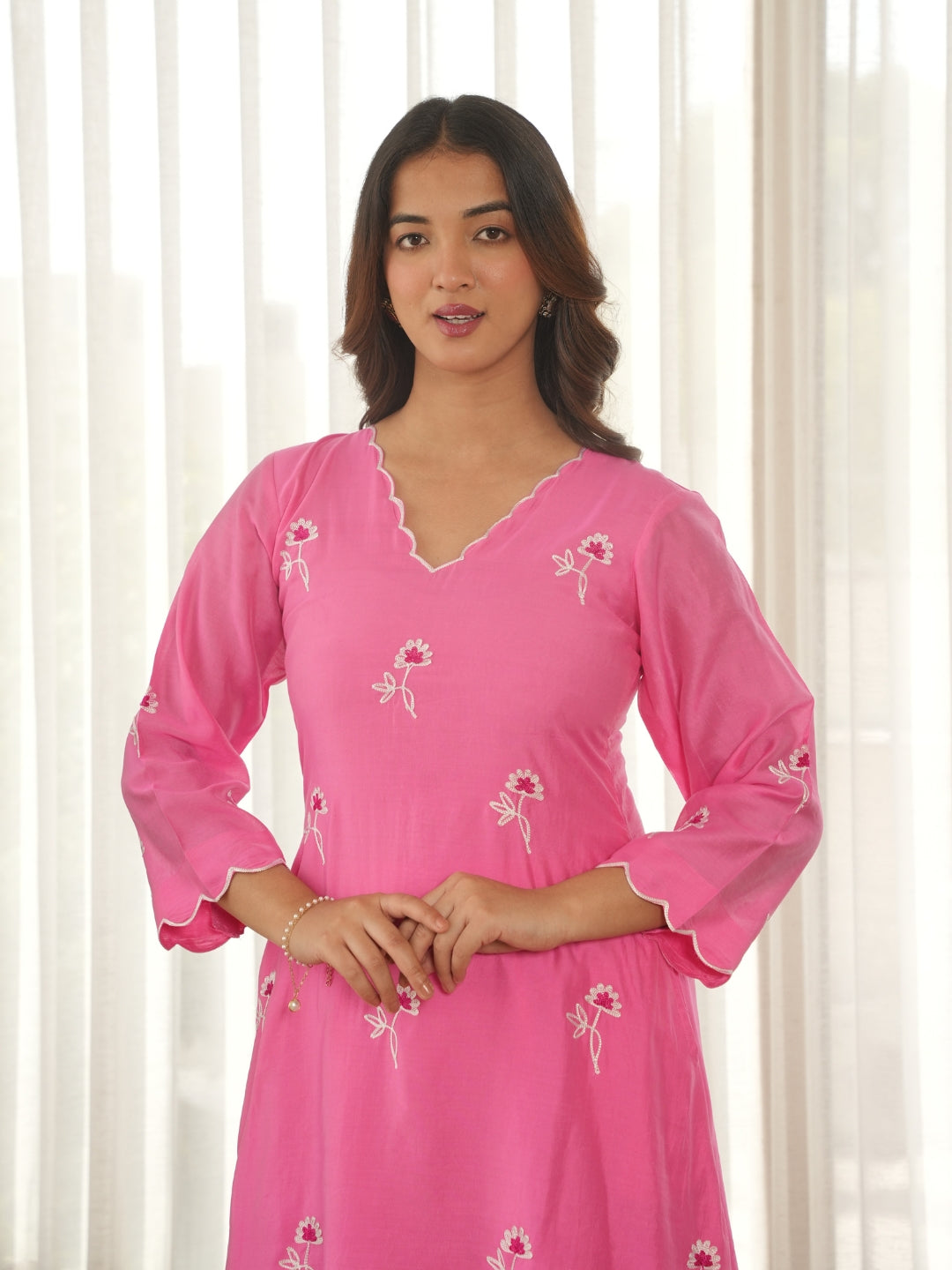 Pink Noor Aari Embroidered Chanderi Suit Set