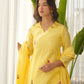 Lemon Yellow Embroidered Chanderi Kurta Set with Pants & Dupatta