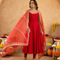 Red Chanderi Anarkali with Aari Work & Sequin Embellished  Dupatta