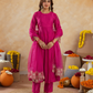 Fuchsia Pink Chanderi Embroidered Kurta Set with  Organza Dupatta