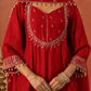 Red Chanderi Mirrorwork A- Line Kurta Set