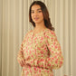 Peach Floral Screen Print Kurta Set with Pant & Dupatta