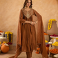 Brown Chanderi Aari & Handwork Gathered Kurta Set
