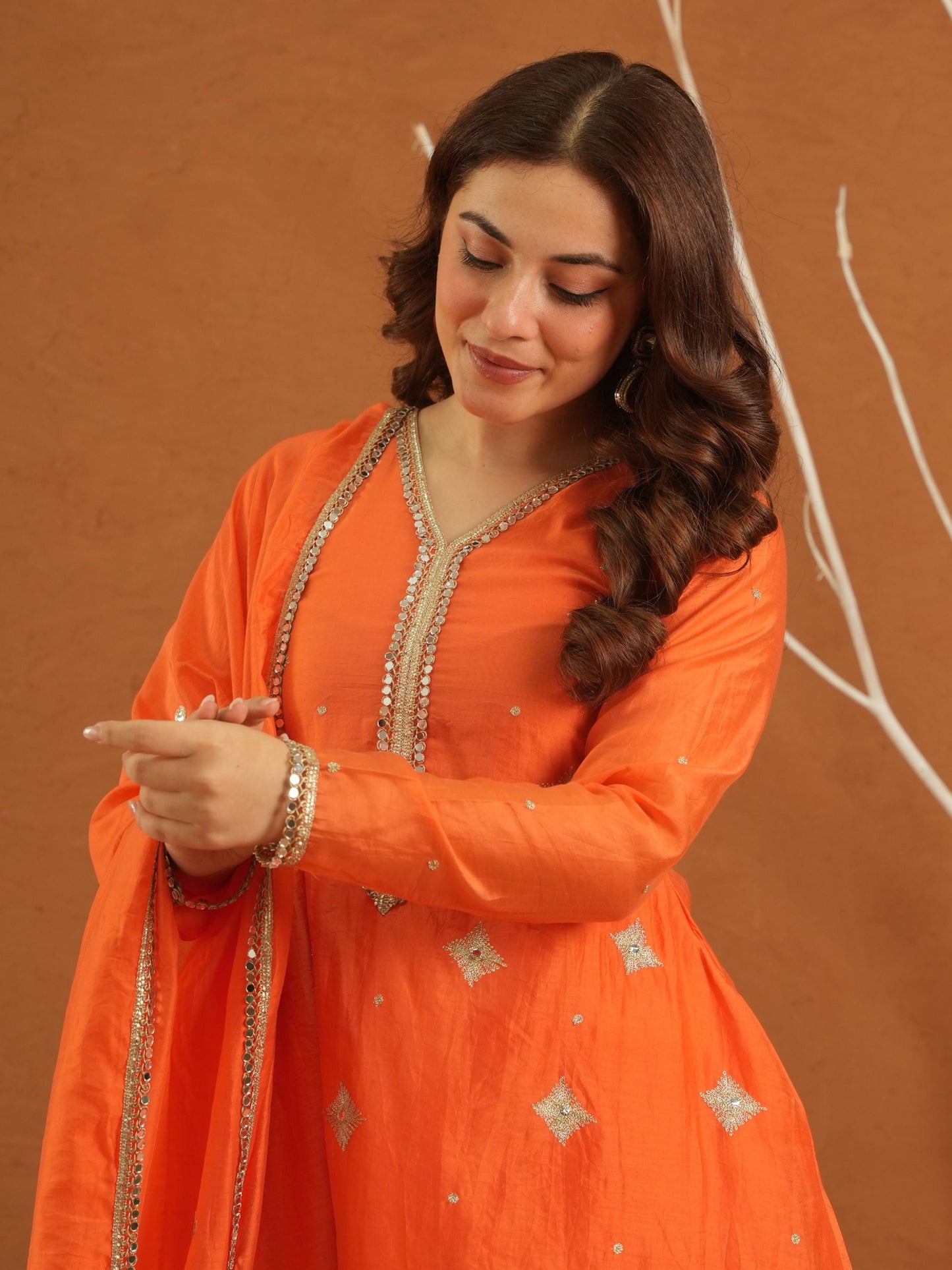 Adaayein Orange Chanderi Zari Sharara Set