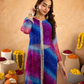 Blue Pink Chiffon Bandhej Mirrorwork Straight Kurta