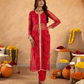 Pink Chiffon Bandhej Mirrorwork Straight Kurta