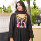 Floral Wine Black Hand Embroidery Chanderi Kurta Set