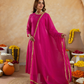 Fuchsia Pink Doria Hand Embroidered A- Line Kurta  Set