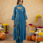 Blue Chanderi Aari Embroidered A- Line Kurta Set
