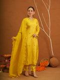 Hayaat Yellow Silk Mirrorwork Suit Set
