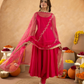 Fuchsia Chanderi Anarkali with Aari Work & Sequin Embellished  Dupatta