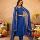 "Royal Blue Doria Hand Embroidered A- Line Kurta  Set"