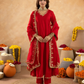Red Hand Embroidered Chanderi Gathered Kurta Set with  Sequin Dupatta