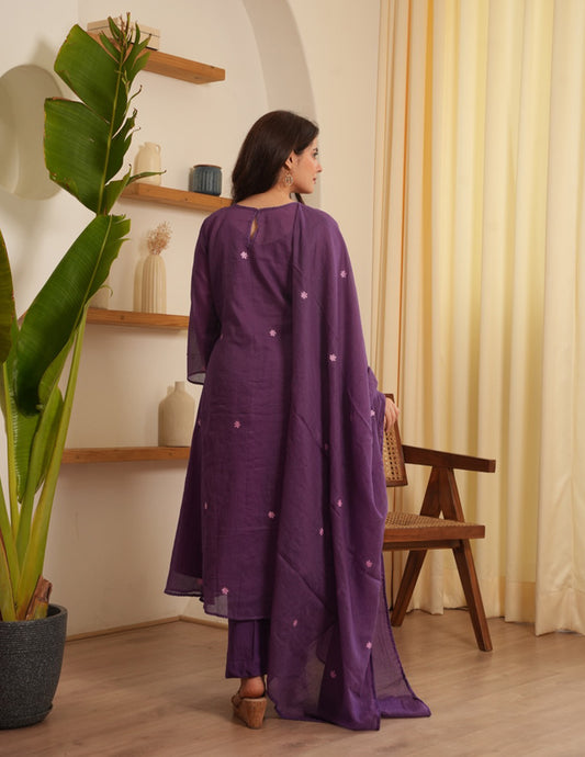 Malia Purple  Embroidered Doria Suit Set