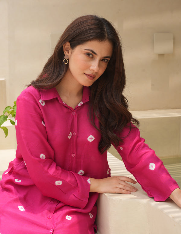Aria Dark Fuchsia Bandhani Maslin Co Ord Set