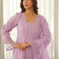 Lavender Schiffli Cotton Kurta Set with Pants & Organza Dupatta