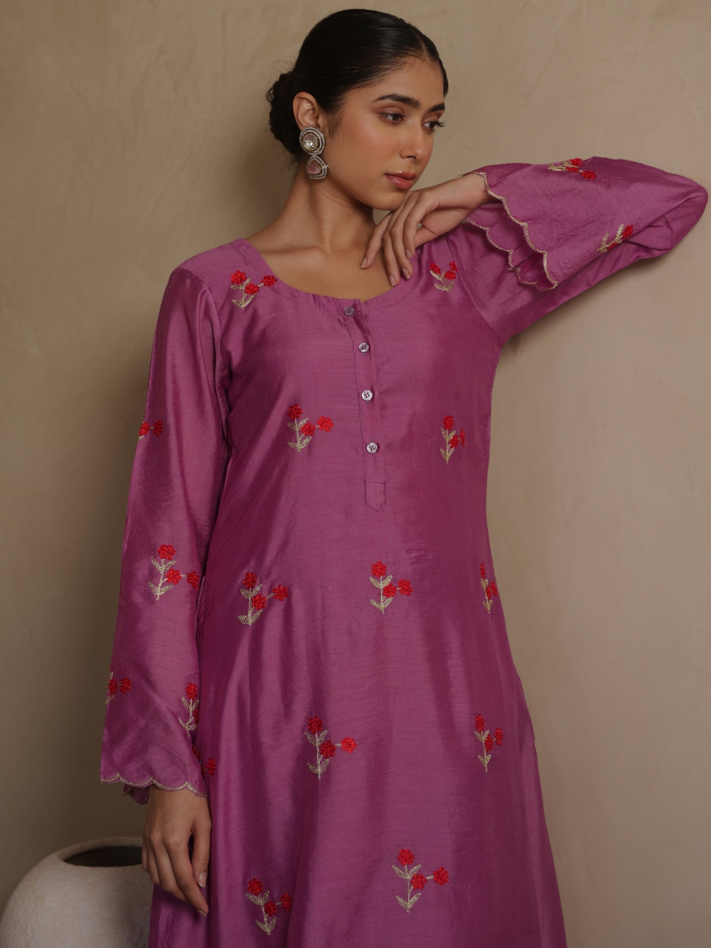 PETUNIA PLUM CHANDERI EMBROIDERY SUIT SET