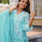 Aqua Blossom Chanderi Angrakha Kurta Set