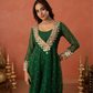 Green Chiffon Bandhej Mirrorwork Kurta Set